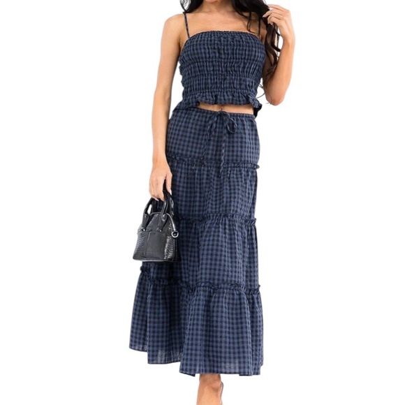 Dresses & Skirts - ⚡️⬇️ Gingham Check Plaid Long Midi Skirt SET Smocked Top Blue/Black ⚡️Flash Sale